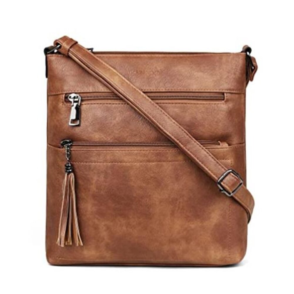 Womens Crossbody Purse Multi Pocket Casual Shoulder Bag Adjustable Strap Tassel